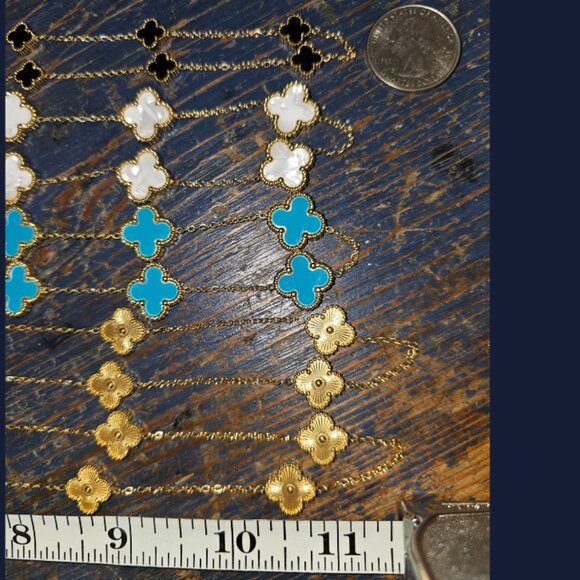 Hope, Faith, Love and Luck clover fashion necklace 16 inches black clovers - Picture 11 of 15